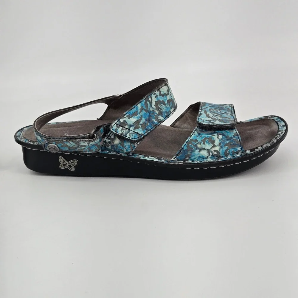 Alegria Verona Blue Floral Slingback Comfort Sandal Shoes Women Size 41 US 10